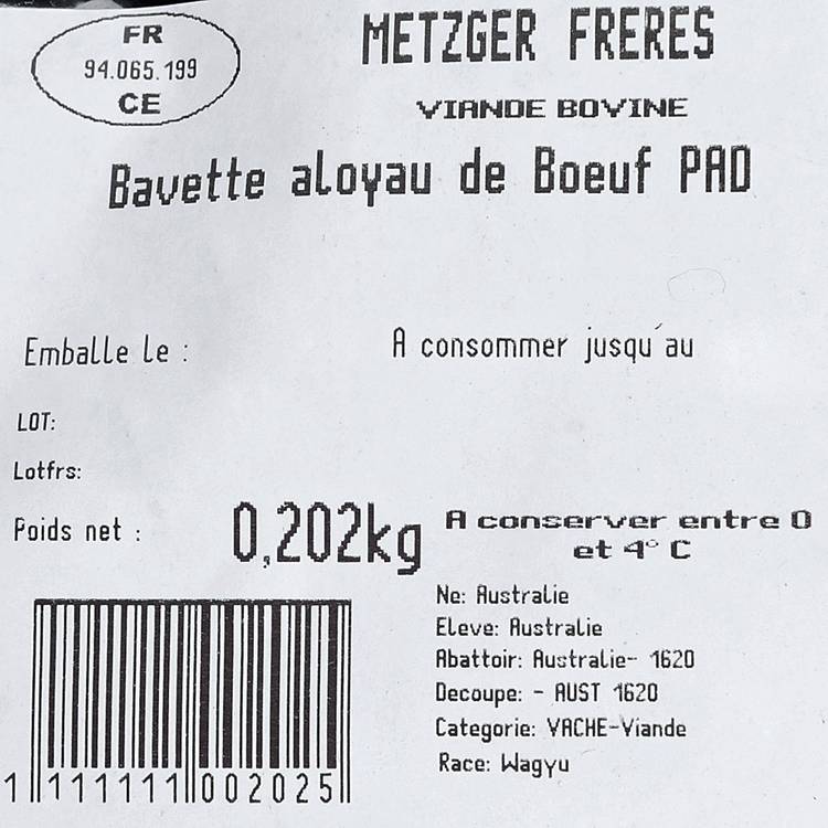 La Bavette*** de Wagyu Australien - Metzger Frères - 2