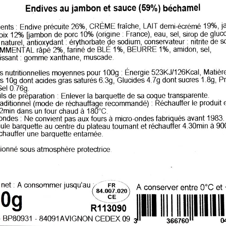 Les Endives au jambon sauce béchamel - 320g - 3