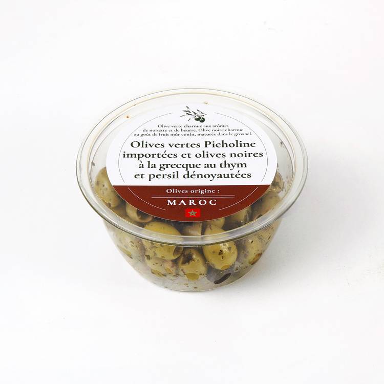 Les Olives vertes Picholines importées et Olives noires à la grecque au thym et persil - 2