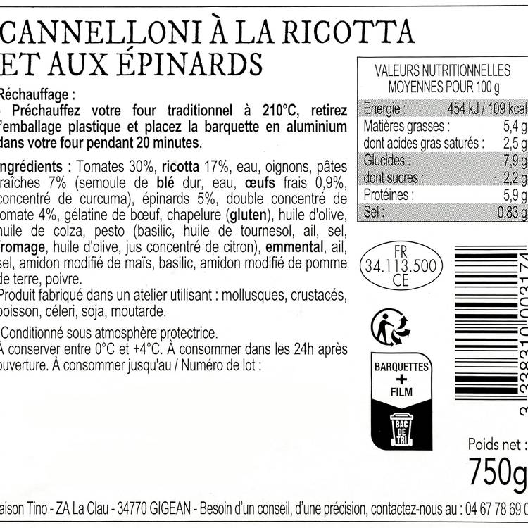 Les Cannelloni ricotta épinards 750g - 3