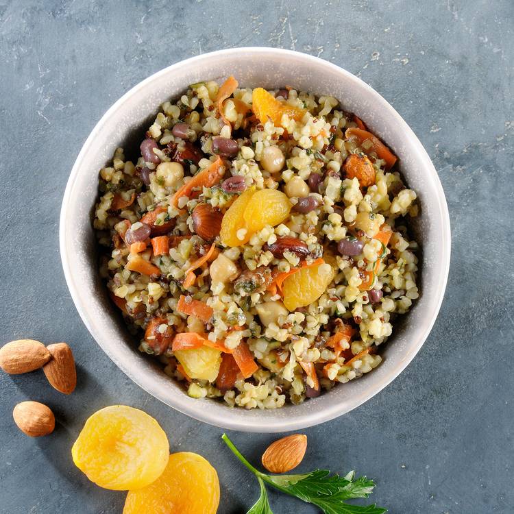 Boulgour fin, quinoa noir, carottes et fruits secs 250g