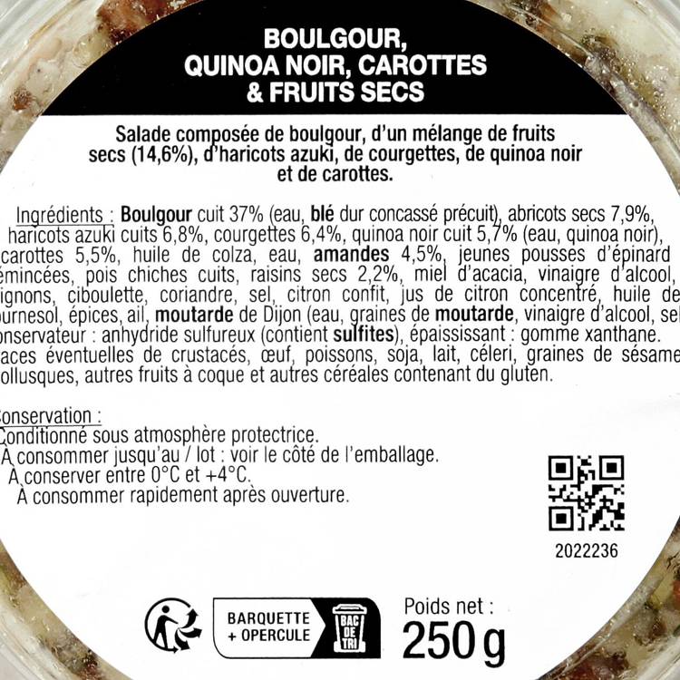 Boulgour fin, quinoa noir, carottes et fruits secs 250g - 3