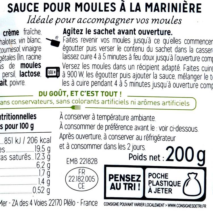 La Sauce Marinière pour moules 200g - 3