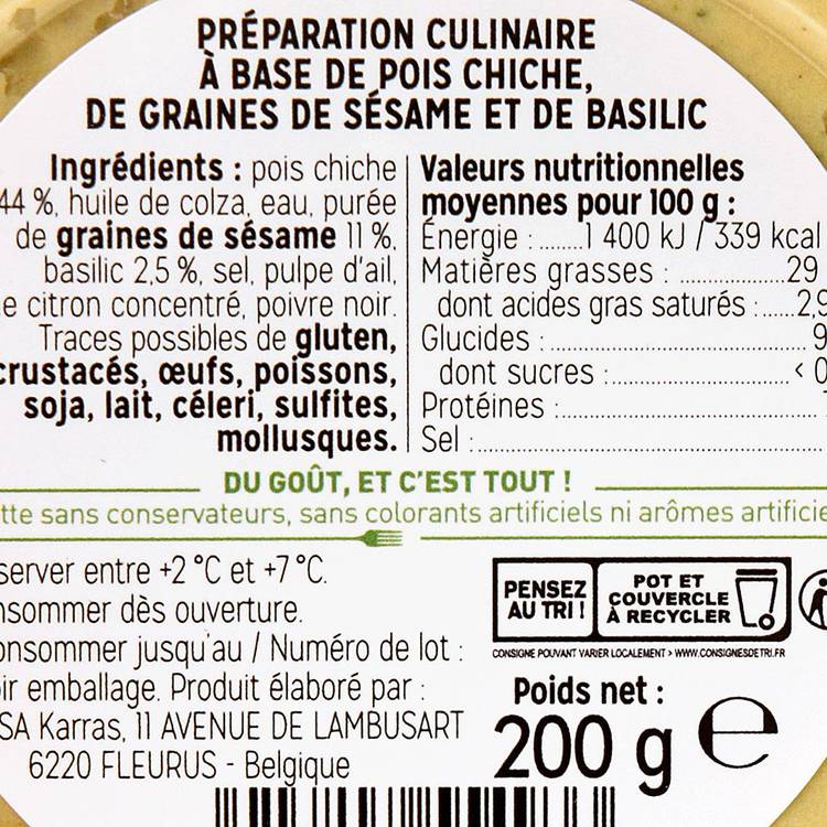 Le Houmous au basilic, pois chiche et graines de sésame - 3