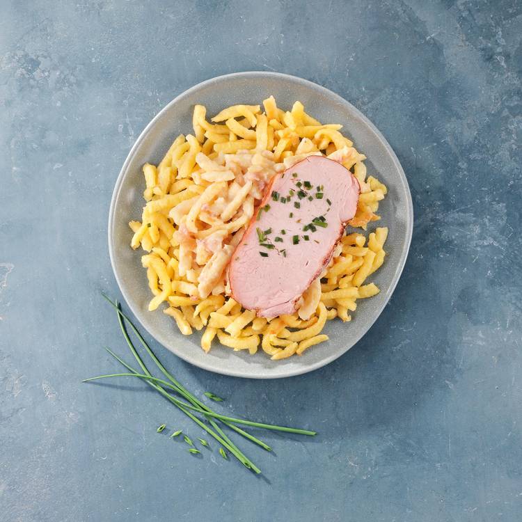 Le Kassler et spaetzles sauce carbonara