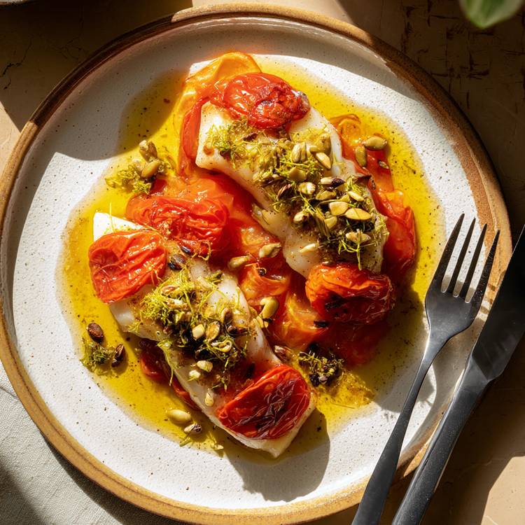 Le Cabillaud au four et tomates au gingembre