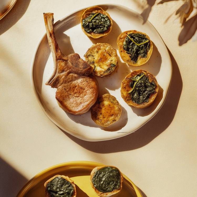 La Côte de porc et galette épinard-comté