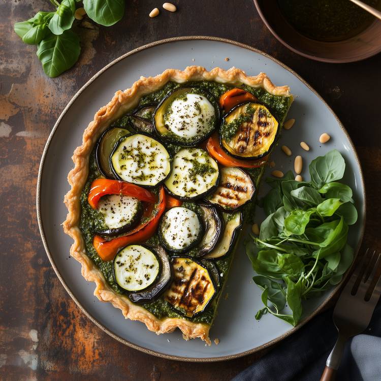 La tarte fine aux légumes grillés et pesto