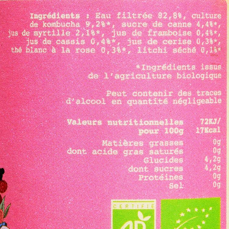 Le Kombucha thé blanc à la rose fruits rouges litchi BIO - 3
