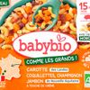 Assiette de Carottes, coquillettes, champignon et jambon BIO - dès 15 mois