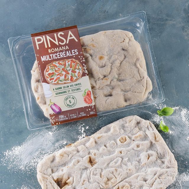 La pinsa multicéréales Mon Marché dans son emballage