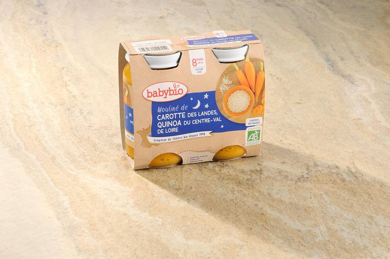 Babybio Bonne Nuit Petits Pots Mouliné Carotte Landes Quinoa - Lot 6x2 Pots 8 Mois BIO