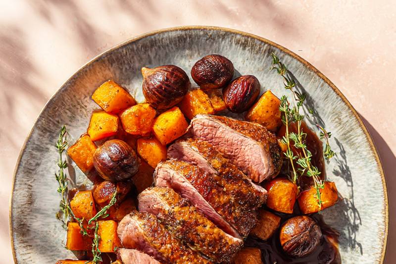 Le Magret de canard au vin, butternut et châtaignes