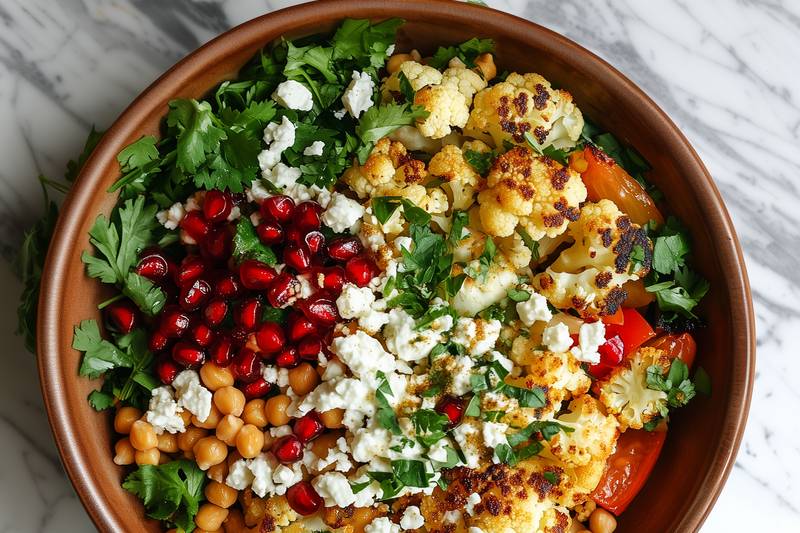 La Salade de chou-fleur rôti, grenade et feta