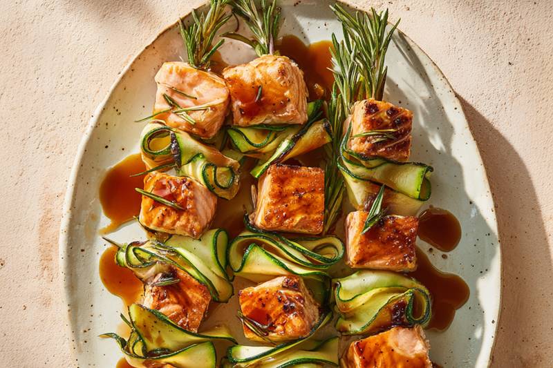 Les Brochettes de saumon et courgettes