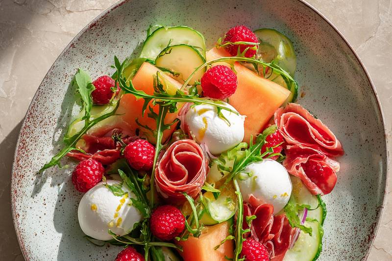 La Salade melon concombre burrata bresaola