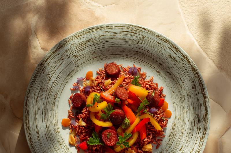 Recette Riz Rouge La Salade de riz rouge au chorizo et poivron - Mon Marché