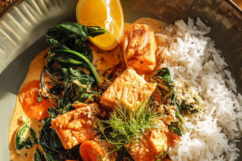 Le Curry rouge de saumon à la thaï