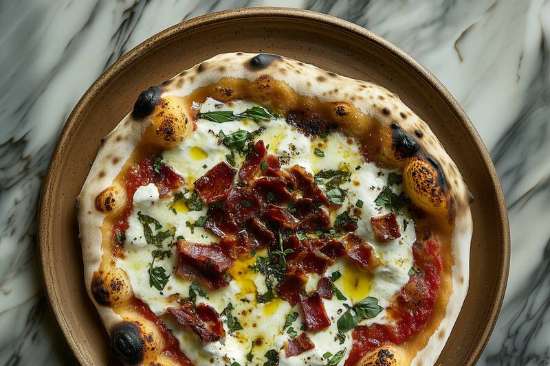 La Pizza gourmande à la scamorza et lardons