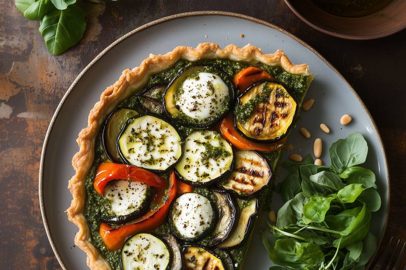 La Tarte fine aux légumes grillés et pesto