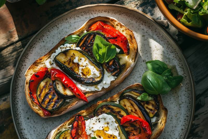Les Tartines de ricotta aux légumes grillés
