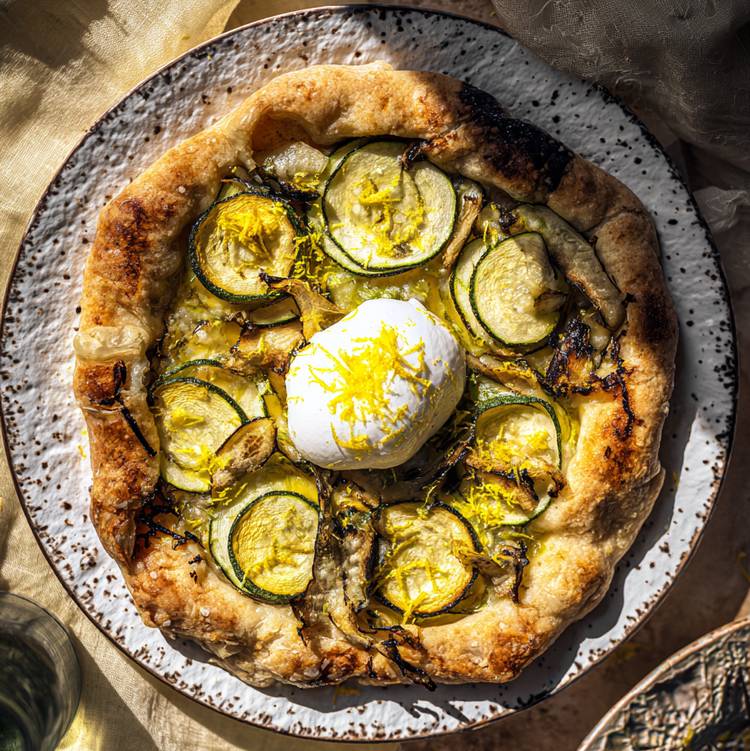 La Tarte rustique courgette burrata et parmesan