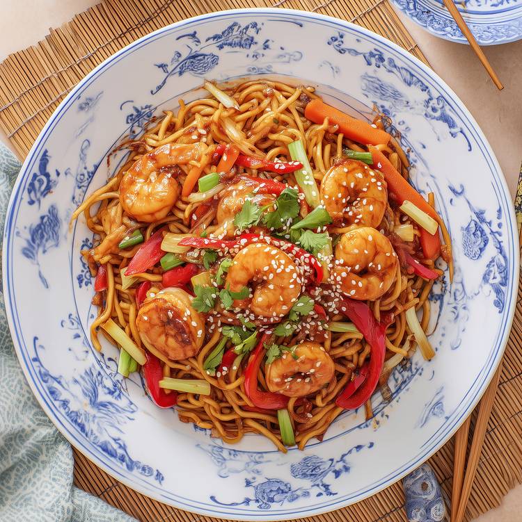 Les Nouilles sautées aux crevettes
