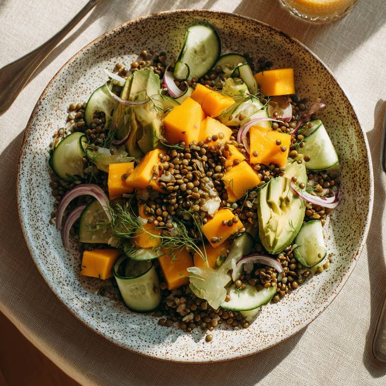 La Salade rafraîchissante à la mangue et aux lentilles