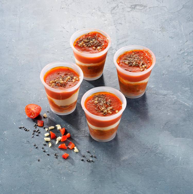 Les Verrines chorizo, poivrons et fromages de brebis