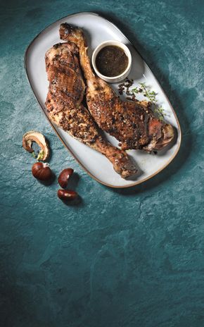 Les Cuisses de poulet fermier aux cèpes et châtaignes cuites à basse température