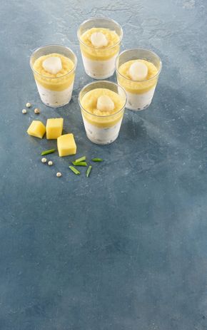 Les  Verrines de Saint-Jacques et delice de mangue