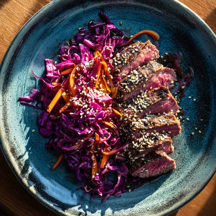 Le Bœuf grillé au sésame et salade de chou