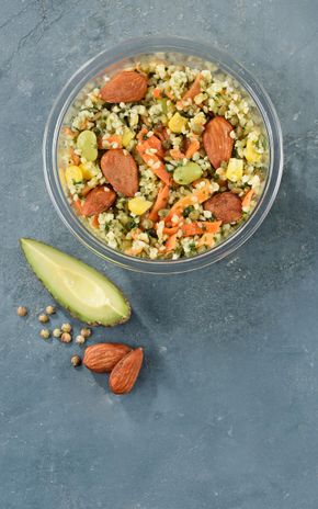 La Salade de boulgour, lentilles, avocat et amandes