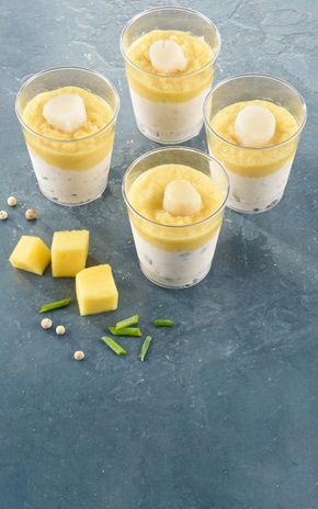 Les  Verrines de Saint-Jacques et delice de mangue