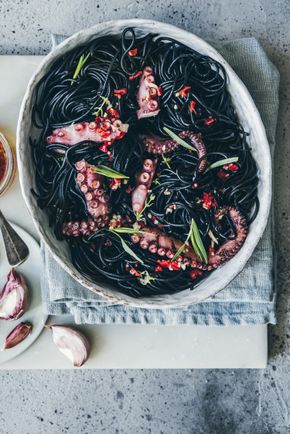 Les Spaghettis à l’encre de seiche et au poulpe