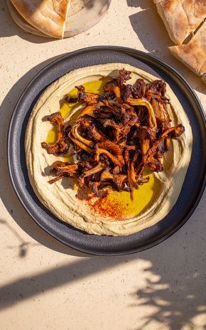 L’Effilochée de pleurote, ail noir et houmous