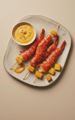 Le Gambas flambées, sauce ananas passion